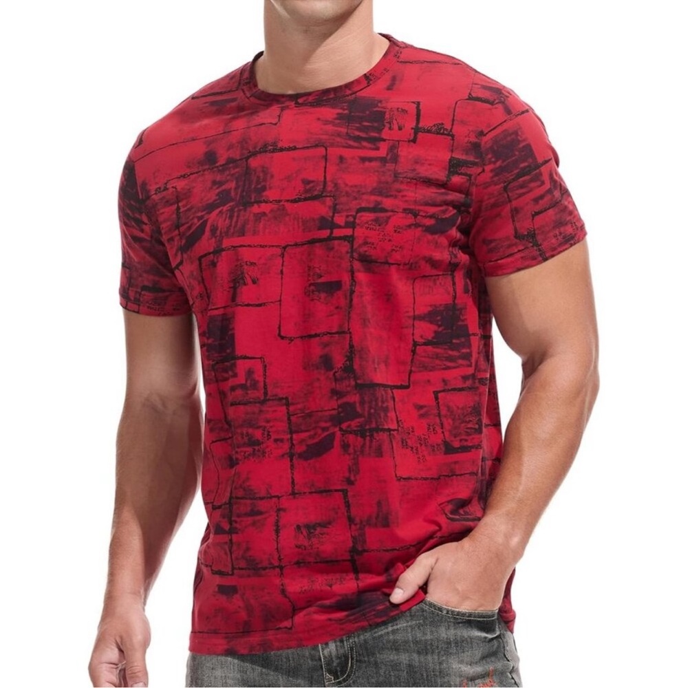 Mens Red Hipster Hip Hop Short Sleeve Print T Shirt Casual Summer Fashion Tee